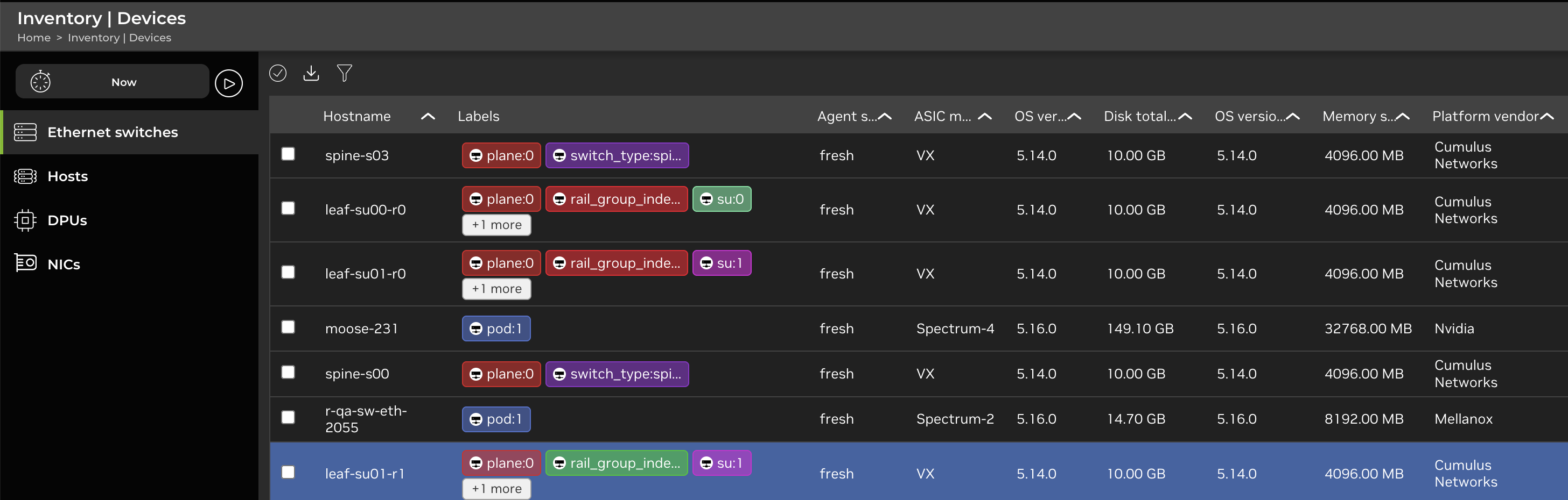 full-screen inventory/devices card displaying a list of devices